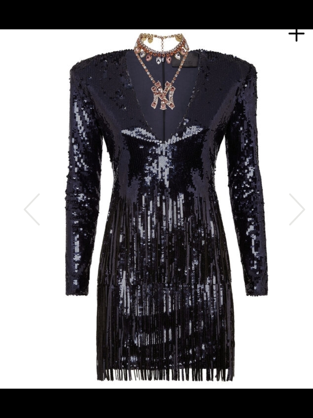 Black Sequin Fringe V-Neck Long Sleeve Dress